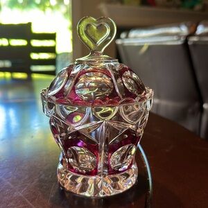 Vintage Hofbauer German Crystal Candy Dish with Heart Finial